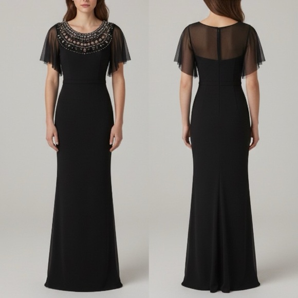 David Meister Dresses & Skirts - David Meister Black Maxi Dress with Embellished Neckline size 2